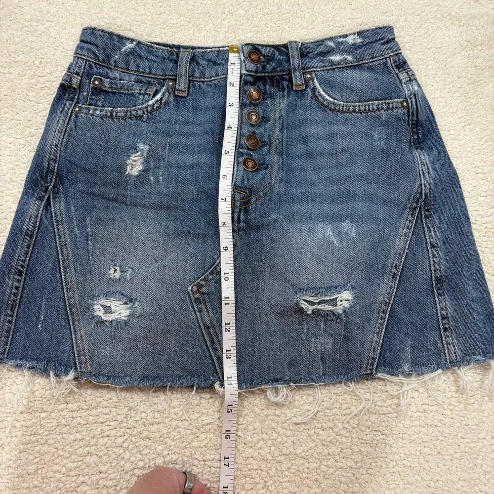 We The Free Harvey Distressed‎ Medium Wash A-Line Denim Jean Skirt Size 26